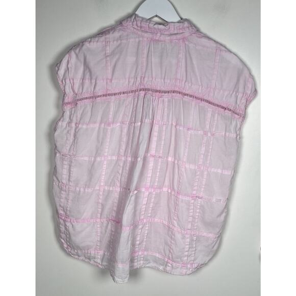 Pilcro Anthropologie Serena Surf Henley Pink Button Front Popover Blouse Medium - Picture 4 of 9